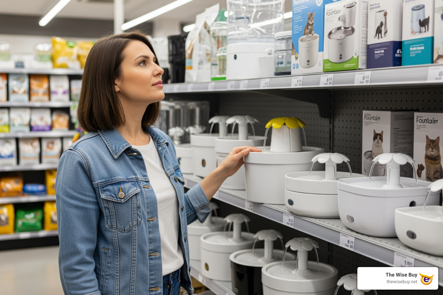 person choosing a pet water fountain in a store setting - automatic pet water person choosing a pet water fountain in a store setting - automatic pet water