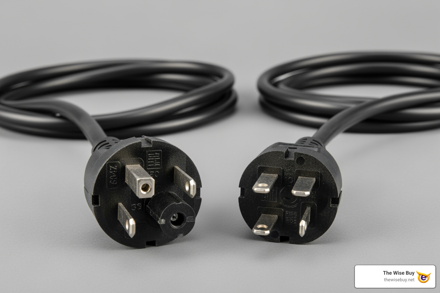 Image of a 4-prong and a 3-prong range cord side-by-side - 50 amp range cord Image of a 4-prong and a 3-prong range cord side-by-side - 50 amp range cord