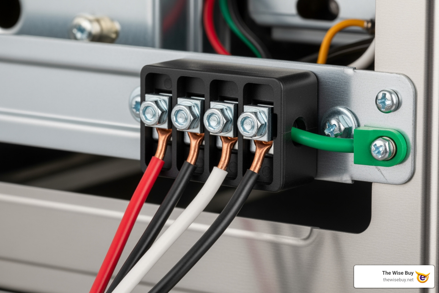 Image showing the terminal block on the back of an electric range where the cord connects - 50 amp range cord Image showing the terminal block on the back of an electric range where the cord connects - 50 amp range cord