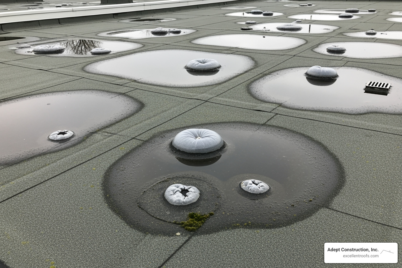 flat roof with ponding water and blisters - residential flat roof contractors