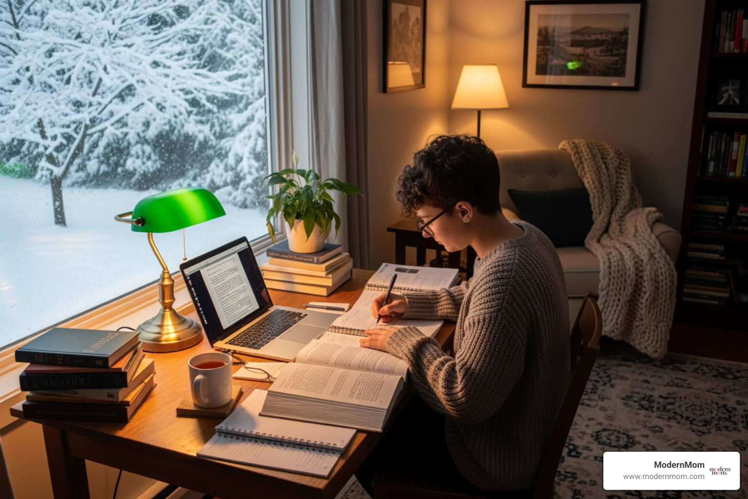 student studying in cozy winter environment - Senior year checklist student studying in cozy winter environment - Senior year checklist