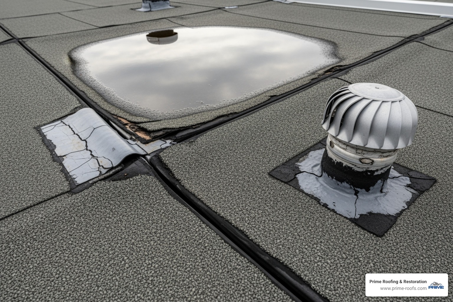 common flat roof weak points like seams, flashing, and vents - flat roof emergency repair