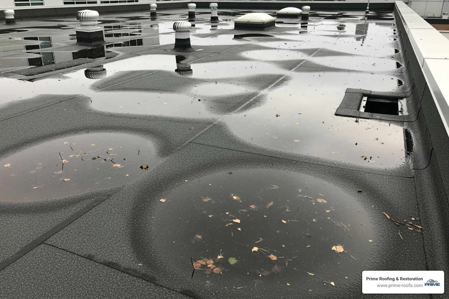 significant ponding water on a flat roof - flat roof emergency repair