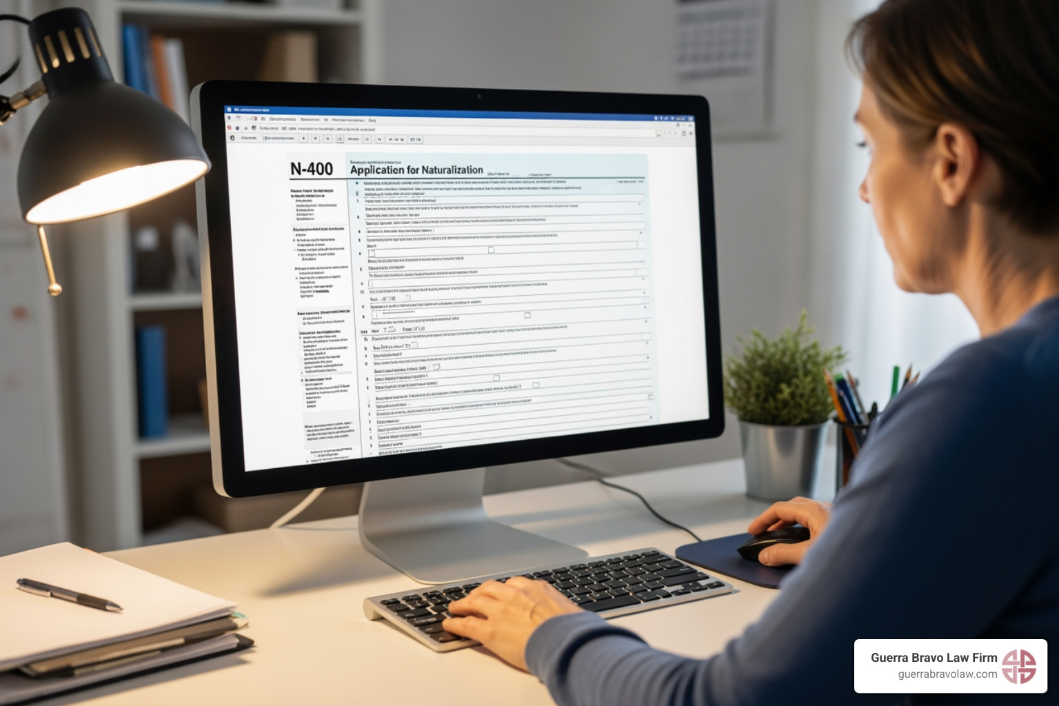 Persona completando el Formulario N-400 en una computadora. - Ciudadania por naturalizacion Persona completando el Formulario N-400 en una computadora. - Ciudadania por naturalizacion