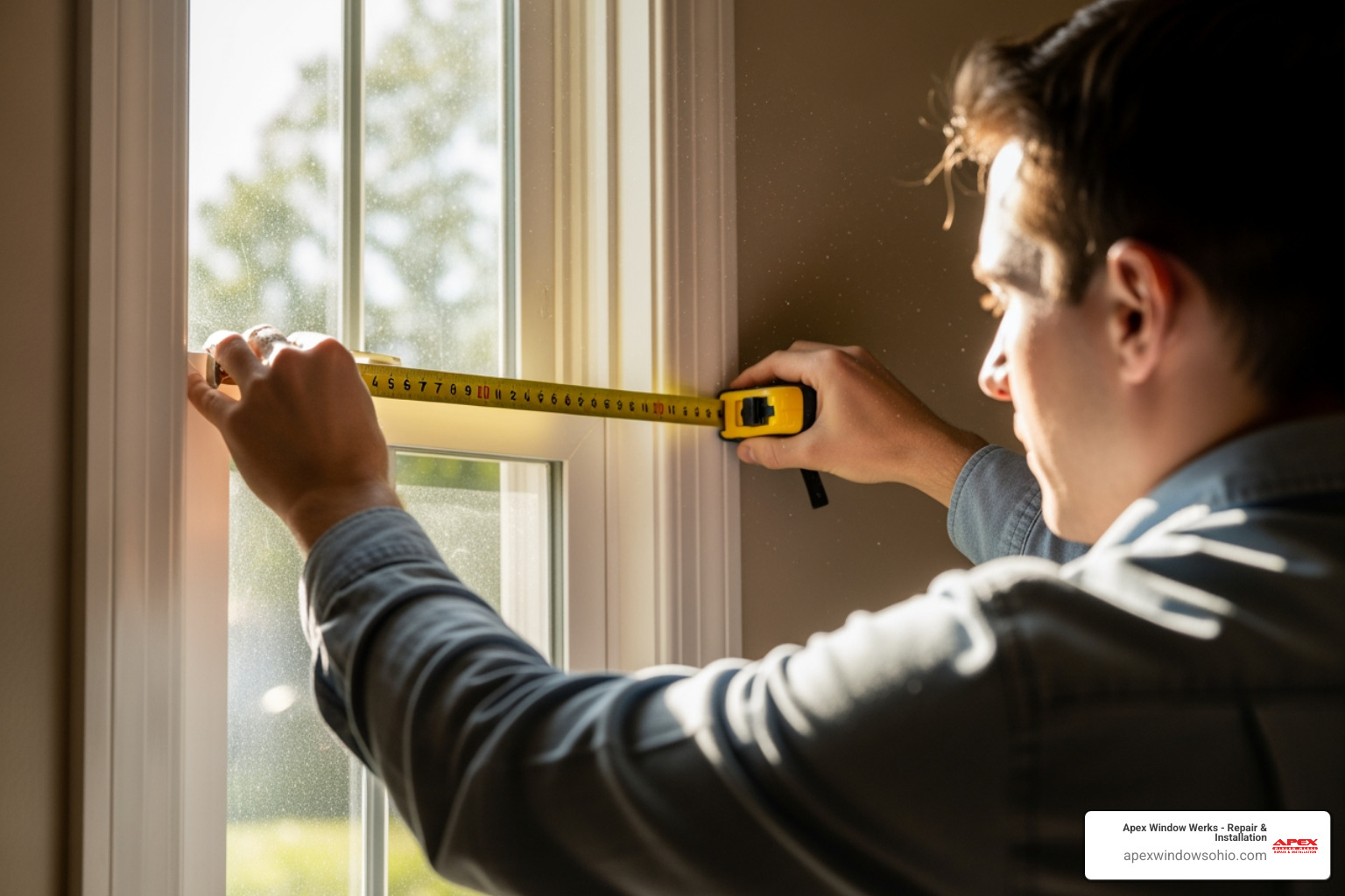 person using a tape measure on a window frame - installing windows and doors