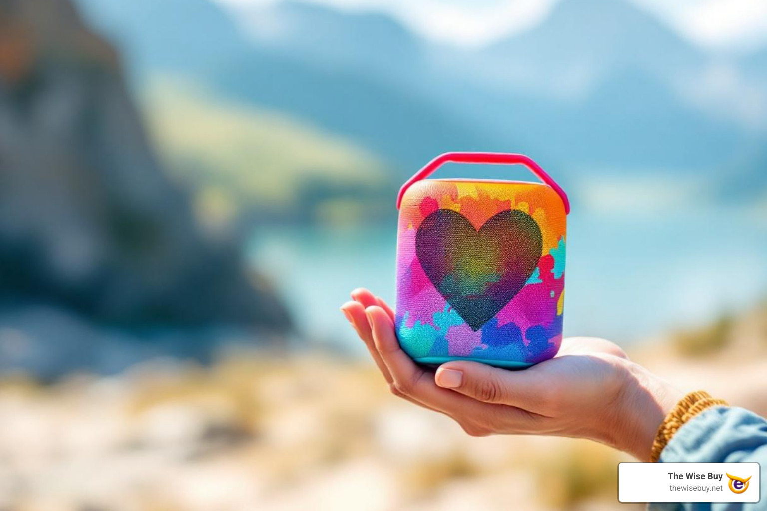 A vibrant portable Bluetooth speaker being held in someone's hand, ready for adventure - Bluetooth speaker sale A vibrant portable Bluetooth speaker being held in someone's hand, ready for adventure - Bluetooth speaker sale