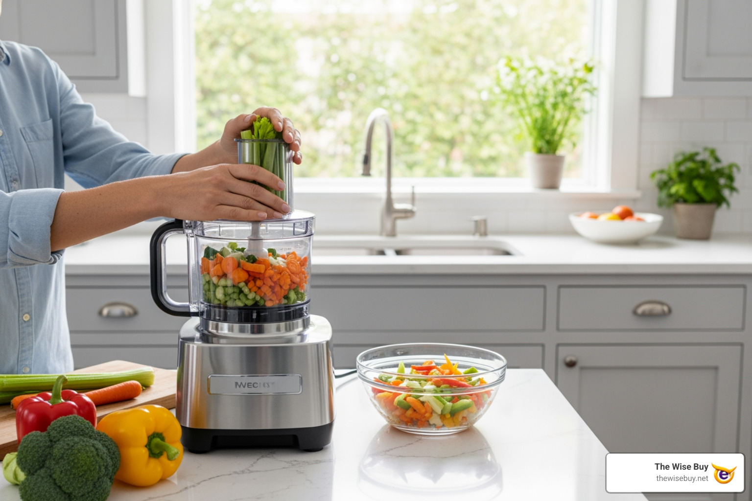 person using a food processor to chop vegetables - innovative cooking tools person using a food processor to chop vegetables - innovative cooking tools