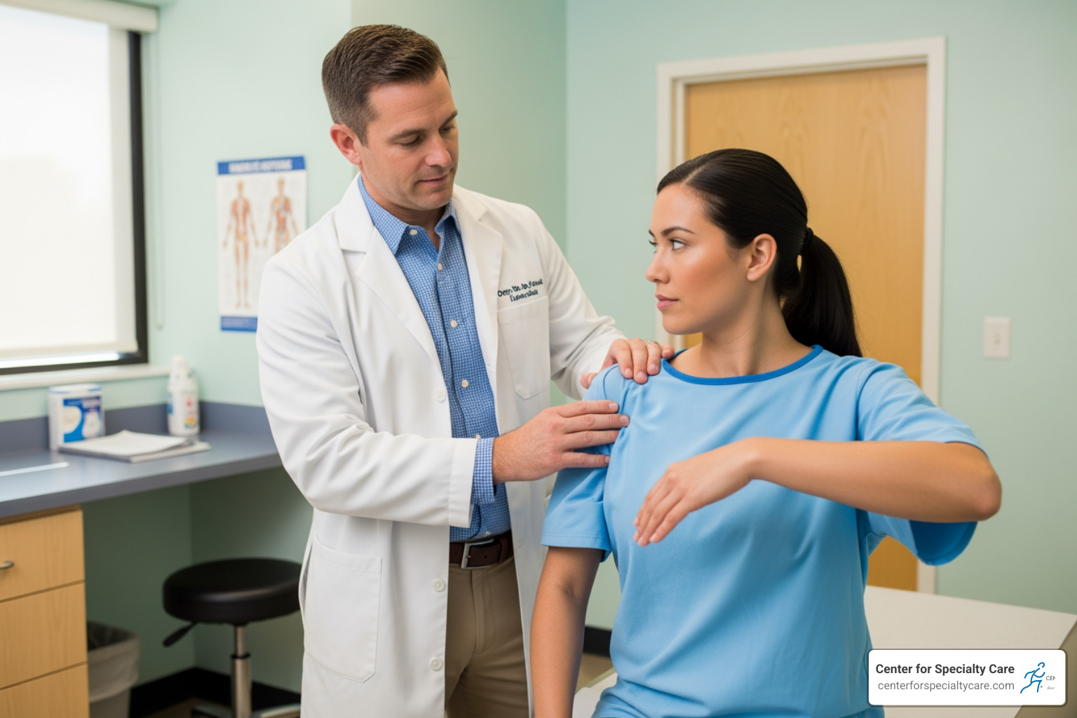 doctor performing physical examination - Orthopedic shoulder specialist