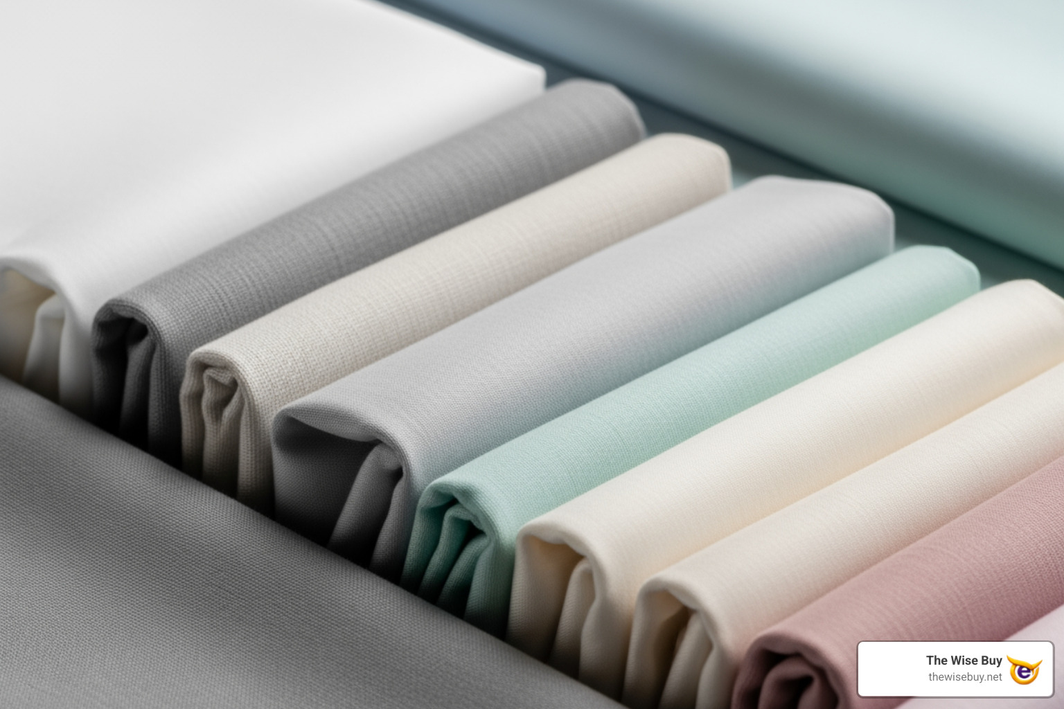 Close-up of fabric swatches in different textures and colors, representing various sheet materials like cotton, microfiber, and bamboo - affordable bed sheet sets