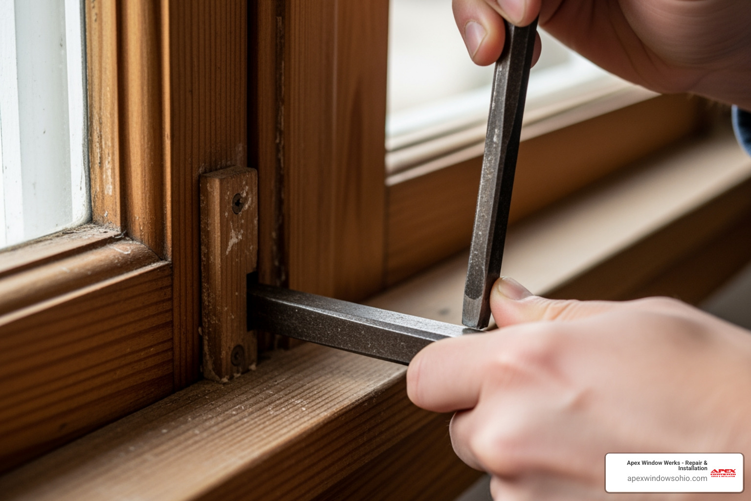 process of carefully prying off a window stop to begin sash removal - double hung wood window repair