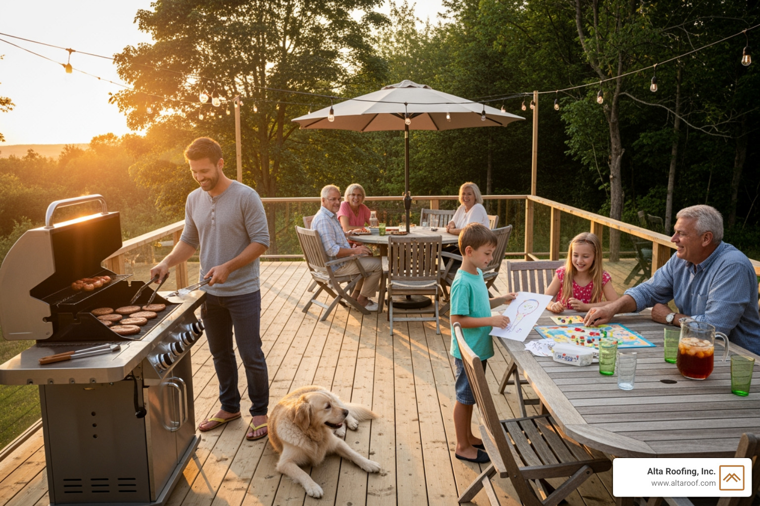 family enjoying a newly built deck - Exterior home renovations