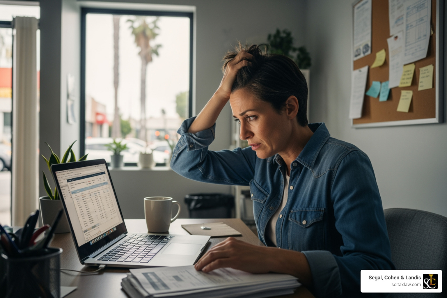 small business owner in LA looking concerned - tax relief lawyer los angeles
