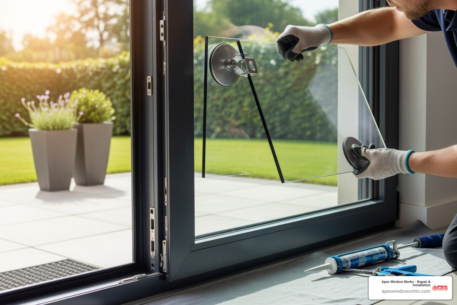 Image of a foggy patio door with condensation between the panes - patio door glass replacement Image of a foggy patio door with condensation between the panes - patio door glass replacement