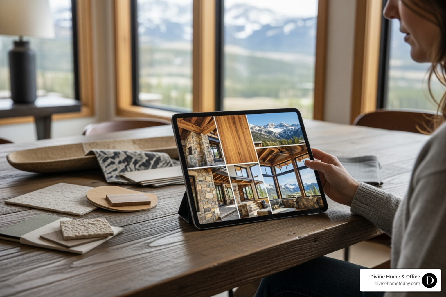 person creating a mood board on a tablet with luxury Colorado mountain home design elements - residential interior design studio person creating a mood board on a tablet with luxury Colorado mountain home design elements - residential interior design studio