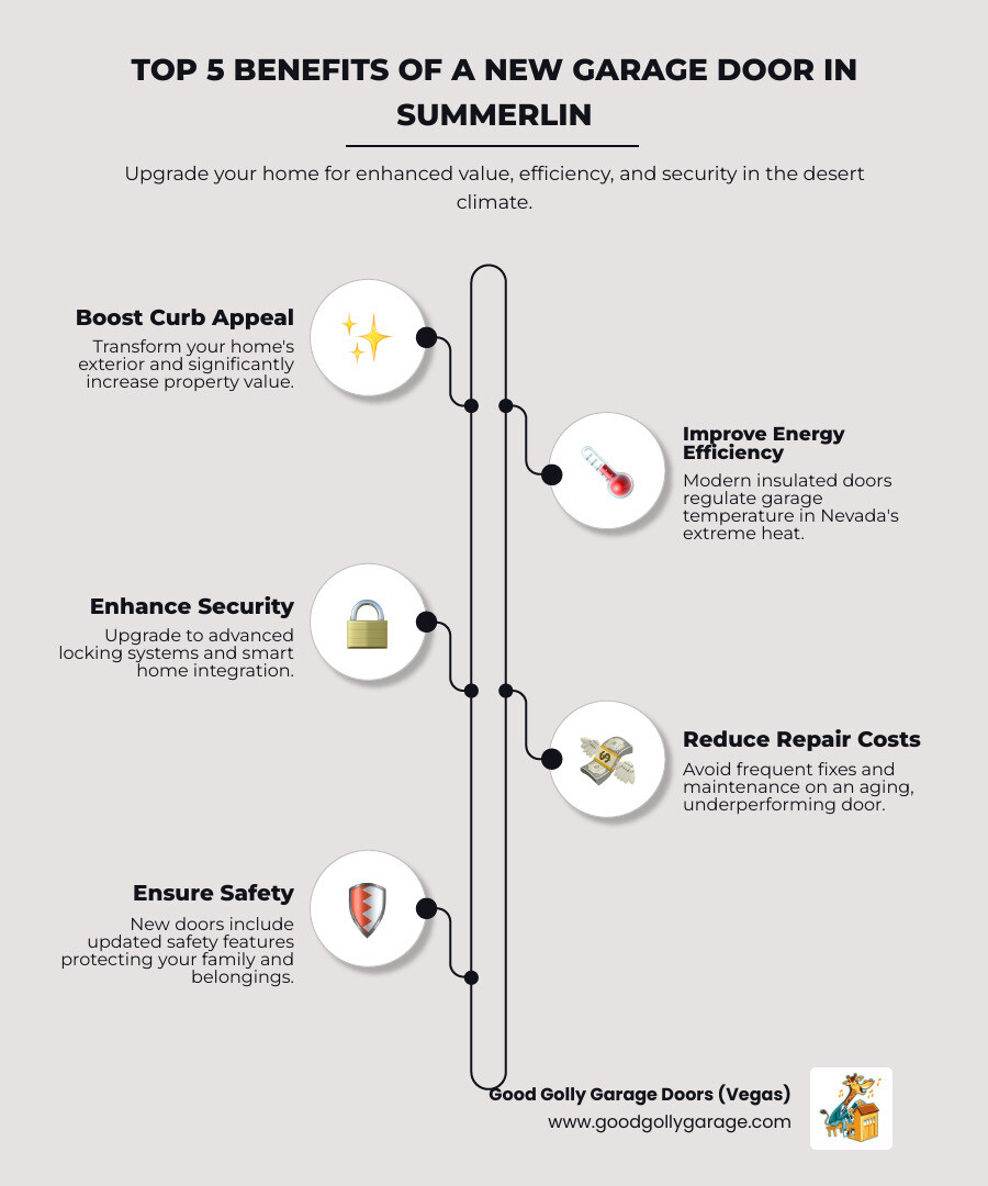 Infographic explaining the top 5 benefits of a new garage door - Garage Door Replacement Summerlin NV infographic infographic-line-5-steps-elegant_beige