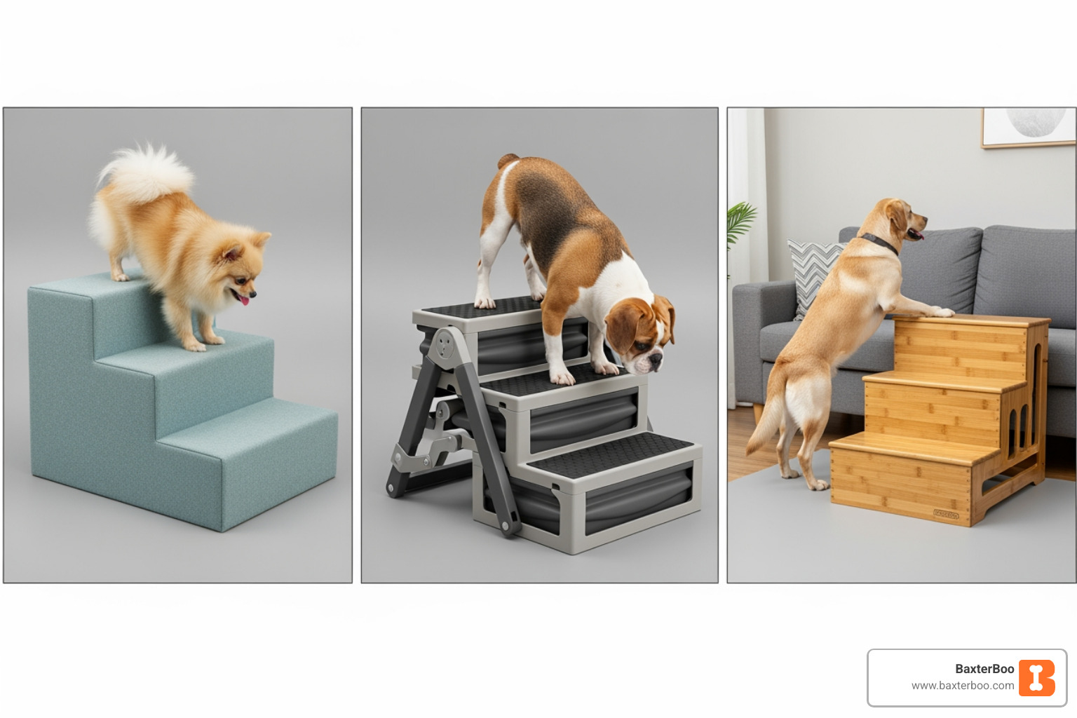 collage of dog steps: foam, plastic folding, and wooden - 24 inch dog steps collage of dog steps: foam, plastic folding, and wooden - 24 inch dog steps