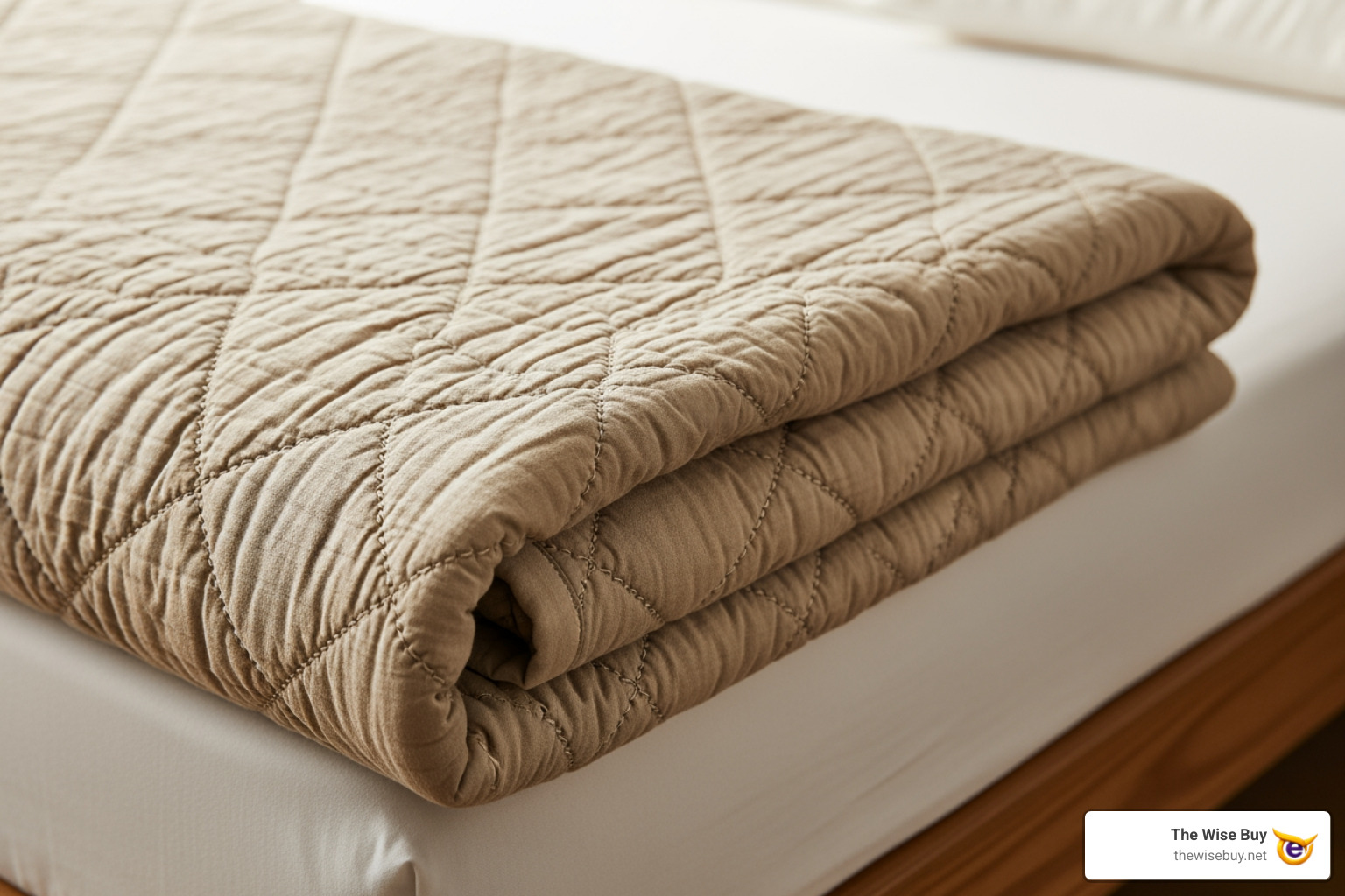 beige quilt folded at the foot of a bed, showing its texture and stitching - beige queen quilt beige quilt folded at the foot of a bed, showing its texture and stitching - beige queen quilt