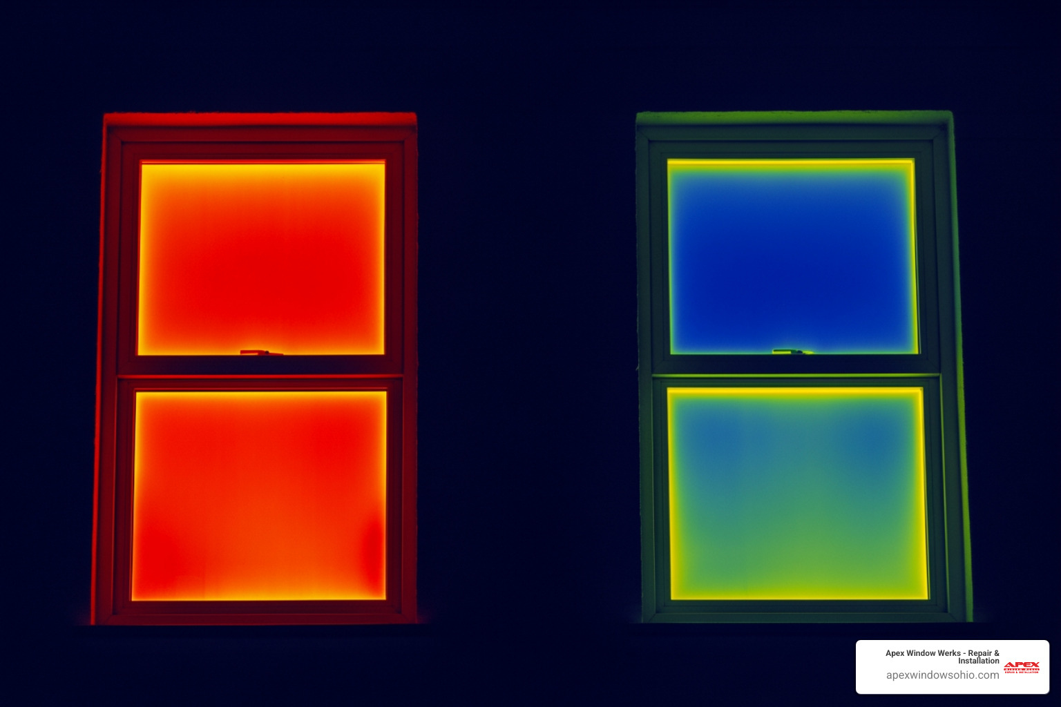 Thermal camera image showing heat loss from a poorly installed window versus a properly sealed one - window installation service