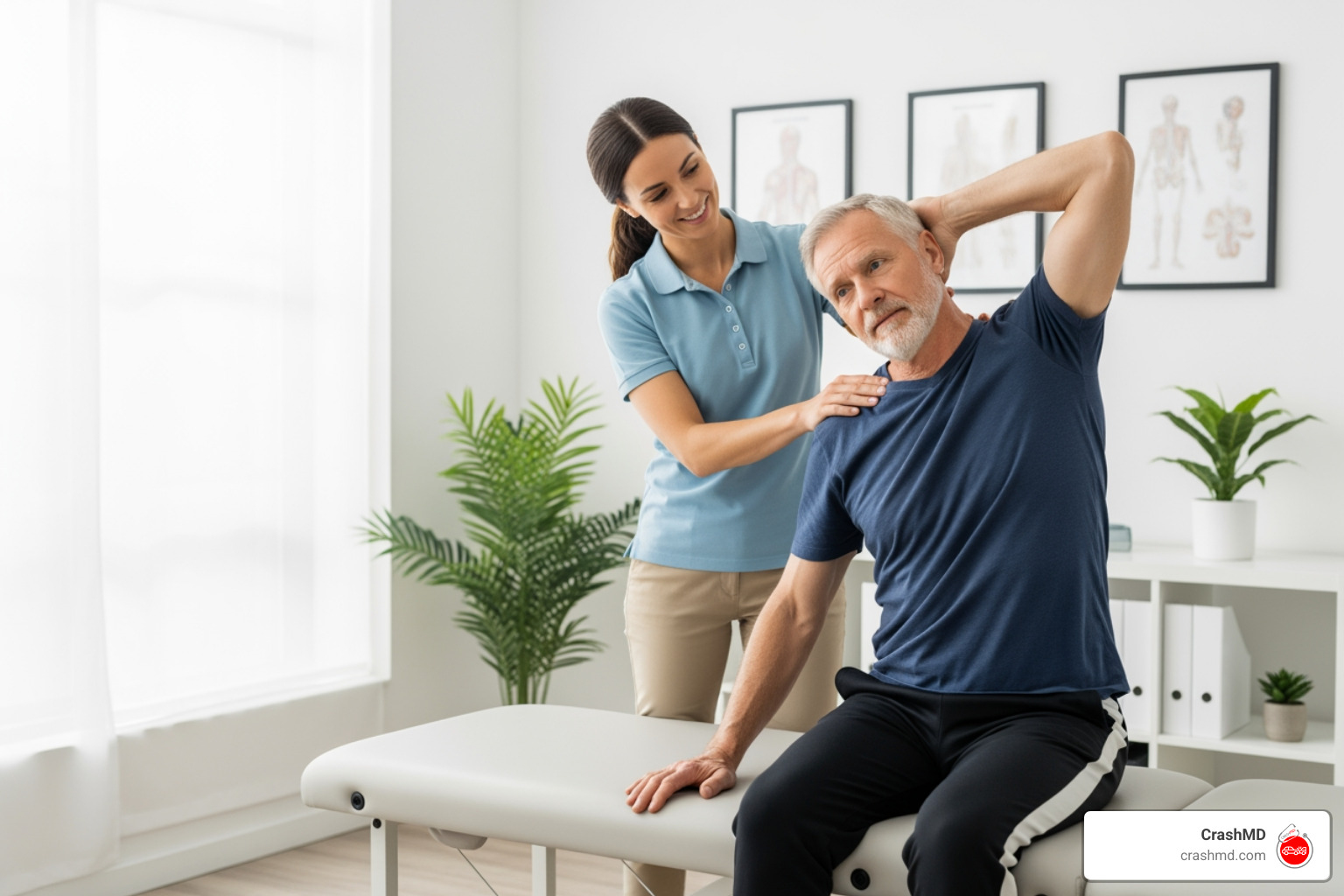physical therapist assisting patient with neck stretches - Whiplash treatment car accident physical therapist assisting patient with neck stretches - Whiplash treatment car accident