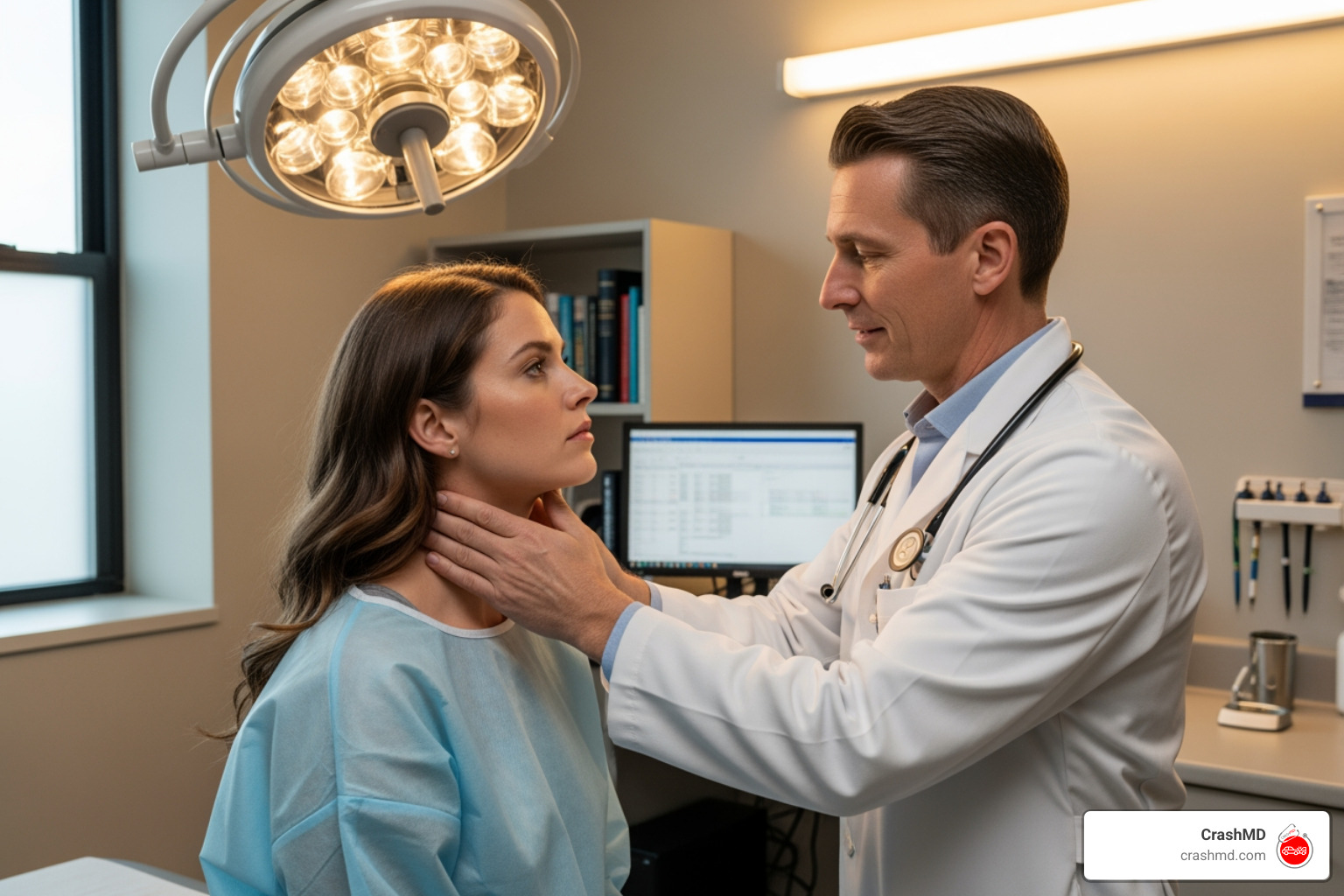 doctor examining patient's neck and head area - dizziness after accident