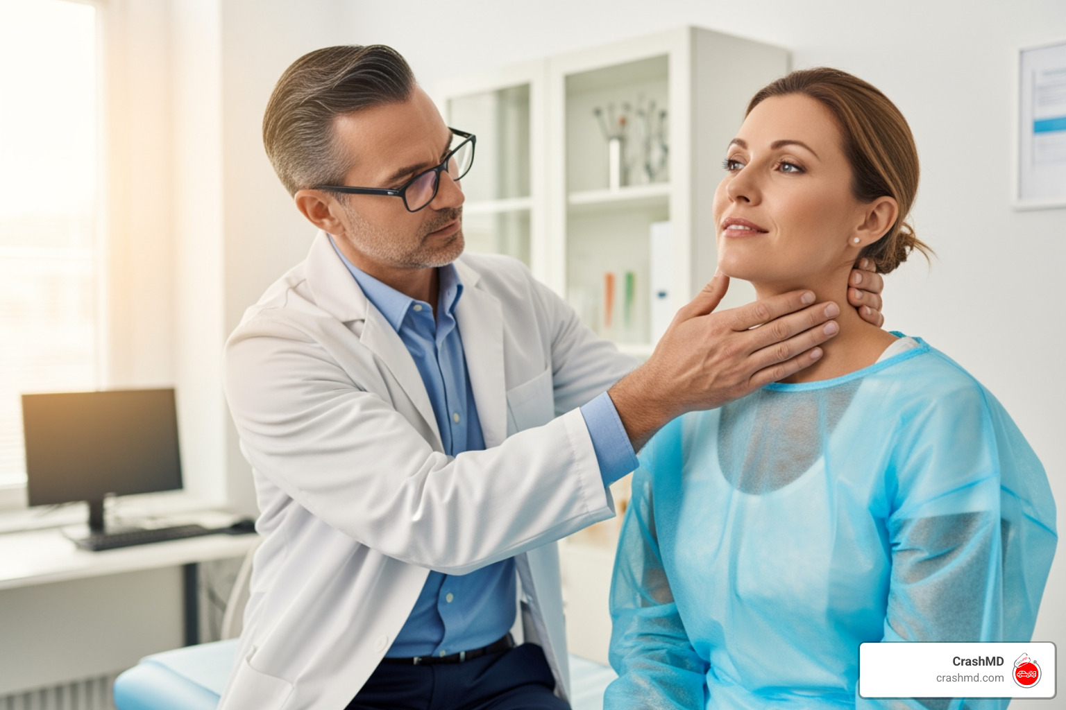 doctor examining patient neck - whiplash pain relief