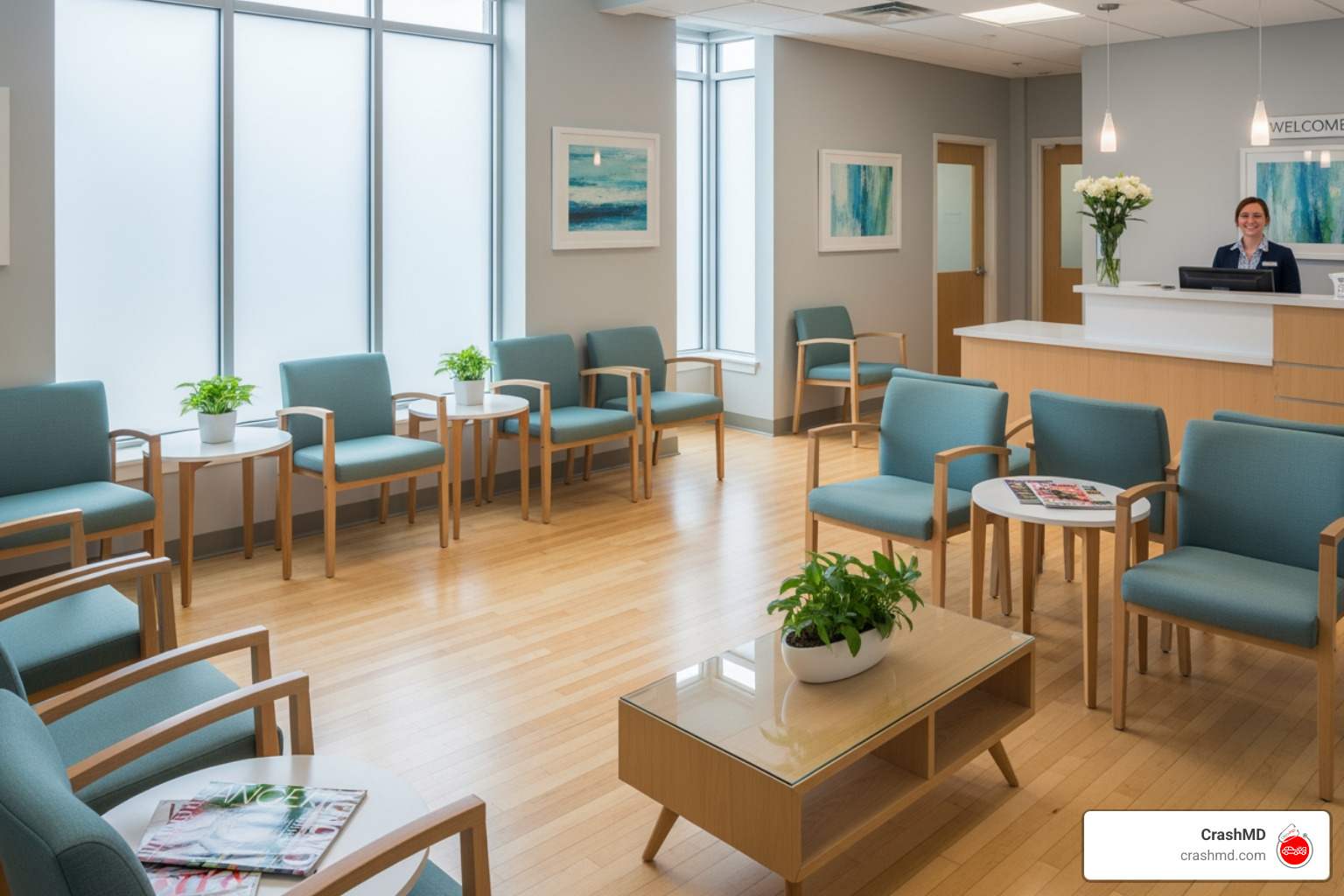 A medical clinic waiting room with comfortable chairs and a clean, modern design - car accident doctor near me A medical clinic waiting room with comfortable chairs and a clean, modern design - car accident doctor near me