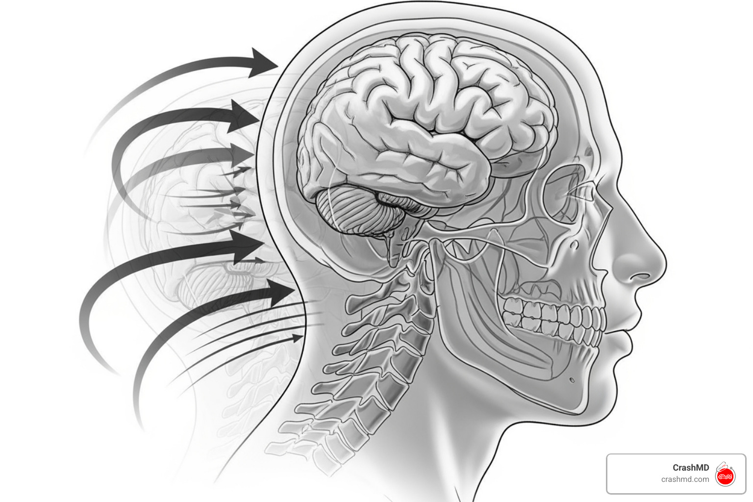 diagram showing whiplash and brain movement inside the skull - Concussion after car accident diagram showing whiplash and brain movement inside the skull - Concussion after car accident