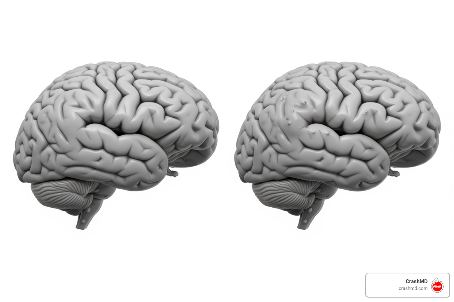 normal brain vs brain with concussion - headaches after car crash