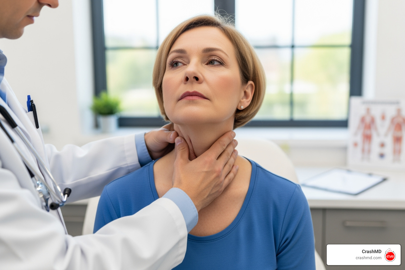 Doctor examining patient's neck - Auto accident rehabilitation Doctor examining patient's neck - Auto accident rehabilitation