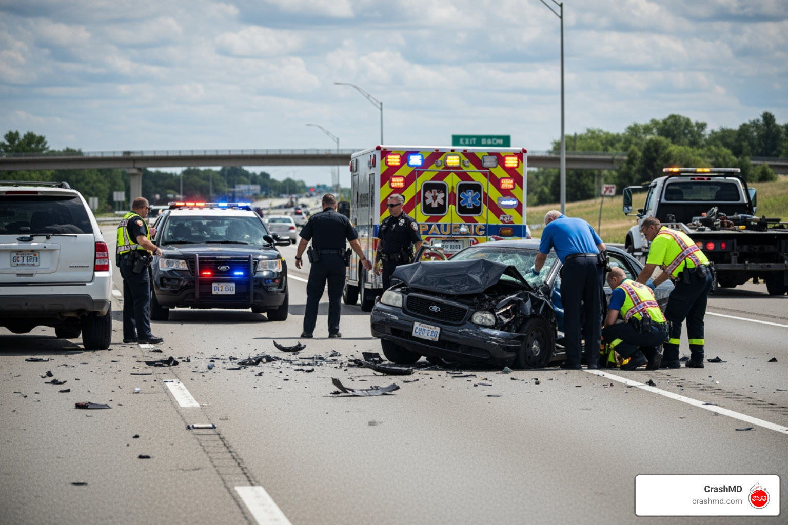 car accident scene with emergency responders - car accident medical treatment car accident scene with emergency responders - car accident medical treatment