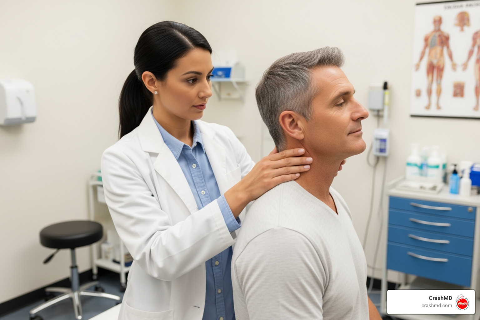 doctor examining patient's neck - car accident medical treatment doctor examining patient's neck - car accident medical treatment