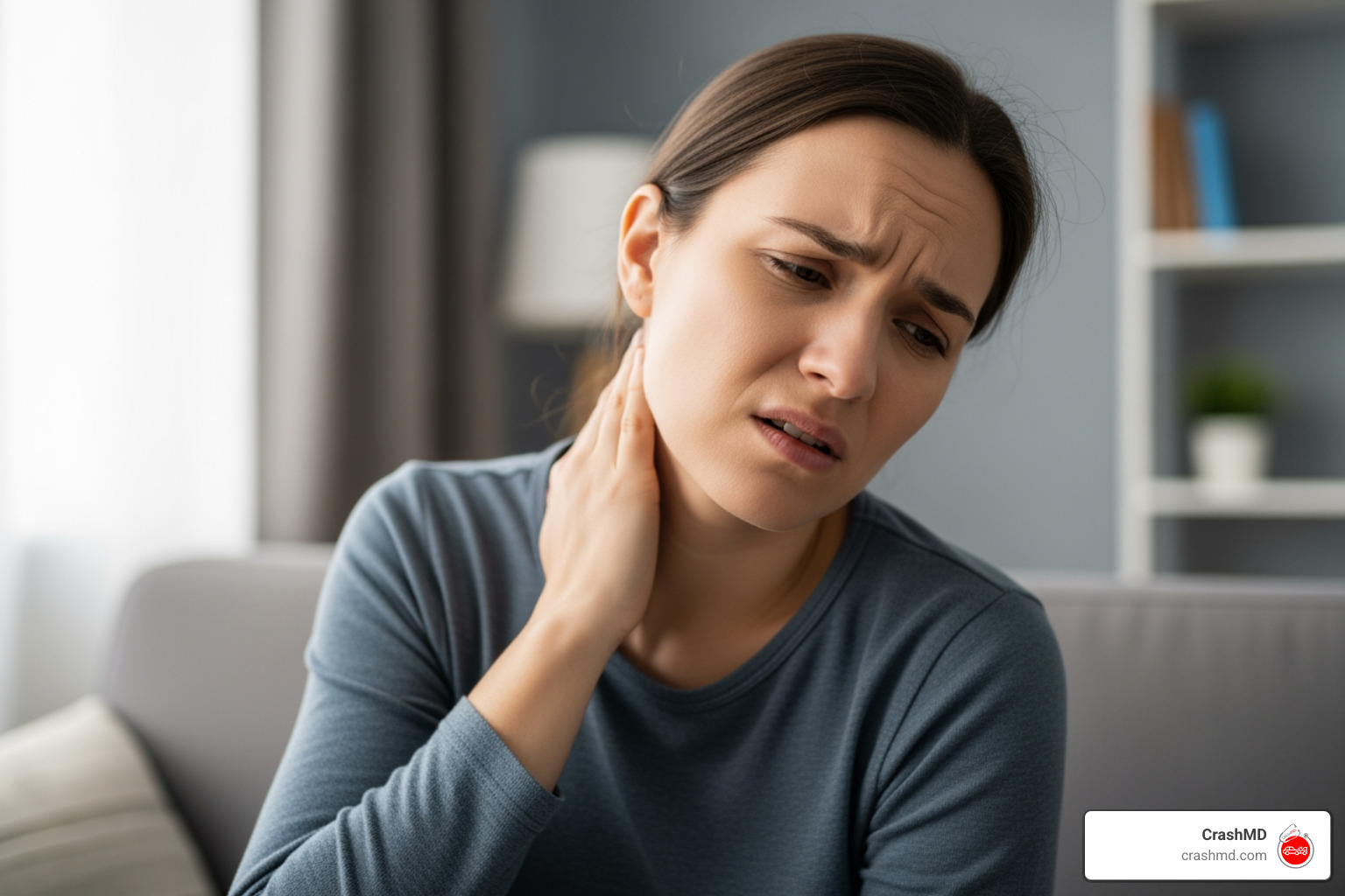 person holding their neck in discomfort days after an accident - car accident medical evaluation person holding their neck in discomfort days after an accident - car accident medical evaluation