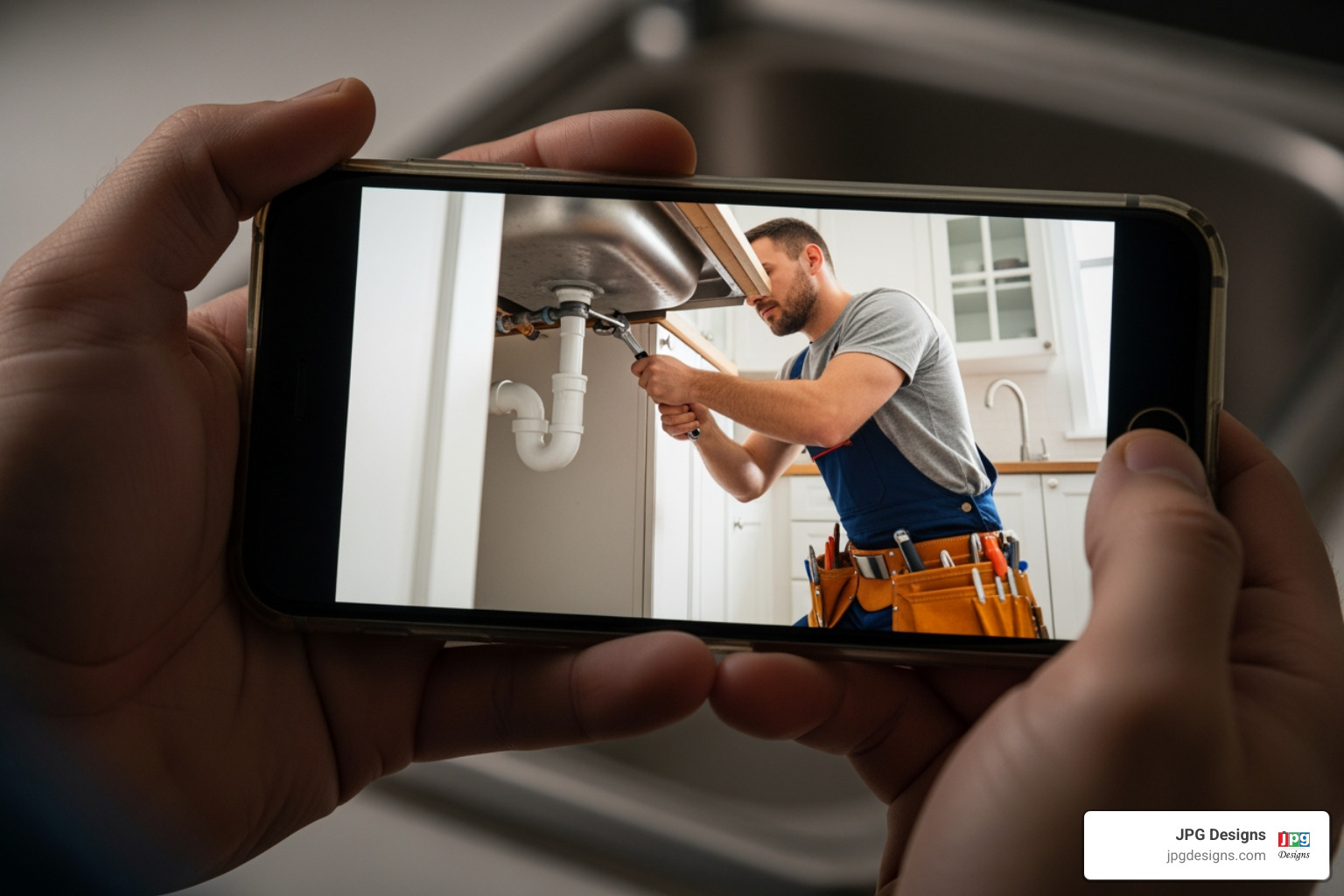 smartphone displaying a plumber's engaging video content - plumbing content marketing