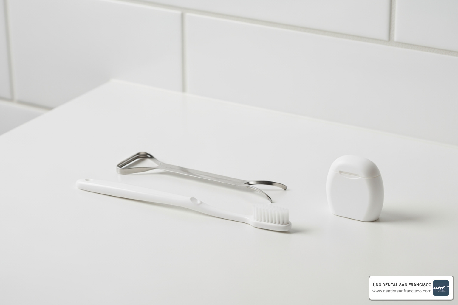 tongue scraper and other oral hygiene tools on a counter - bad breath clinic san francisco tongue scraper and other oral hygiene tools on a counter - bad breath clinic san francisco