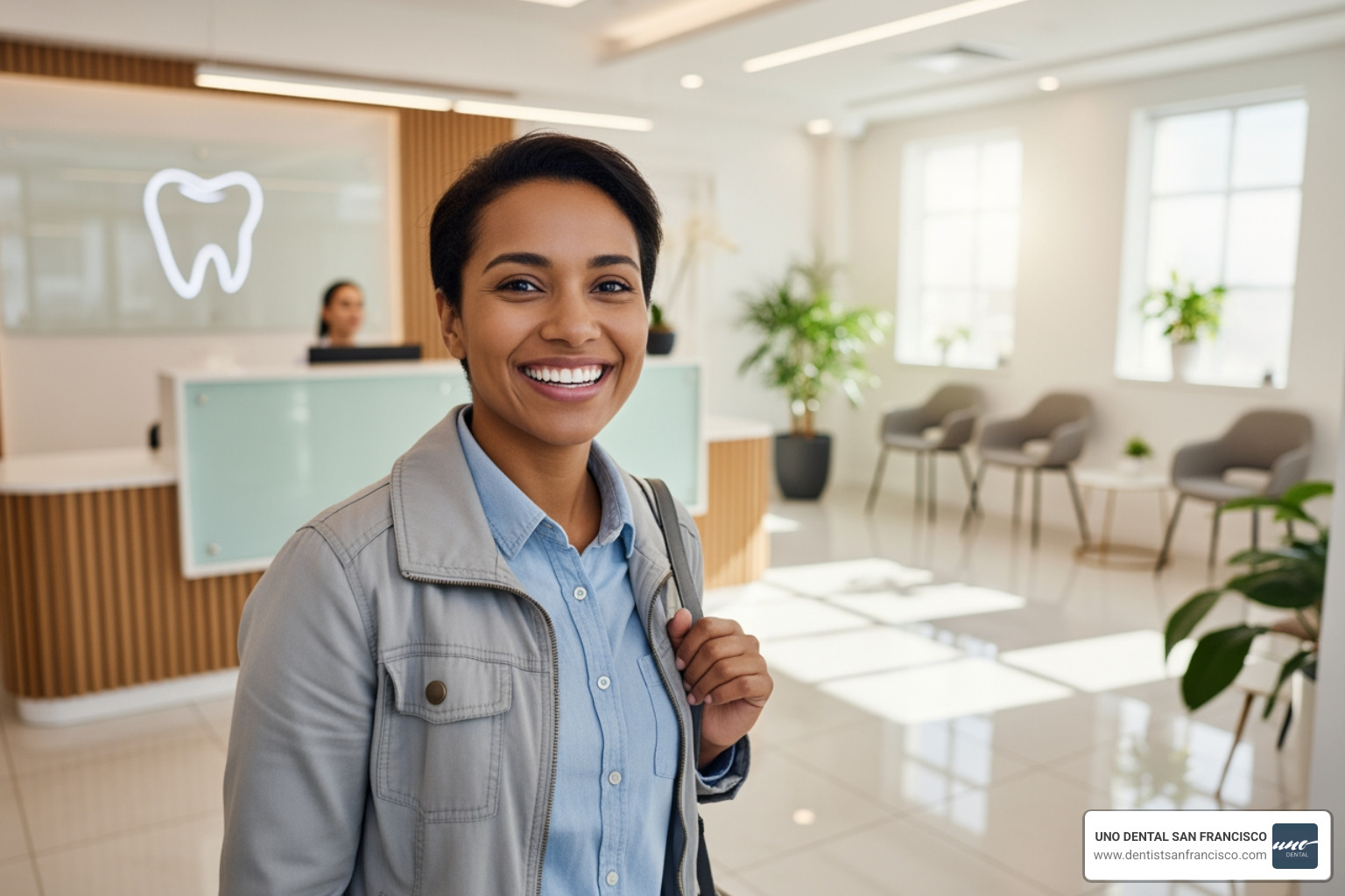 smiling patient leaving a dental office - emergency walk in dentists near me smiling patient leaving a dental office - emergency walk in dentists near me