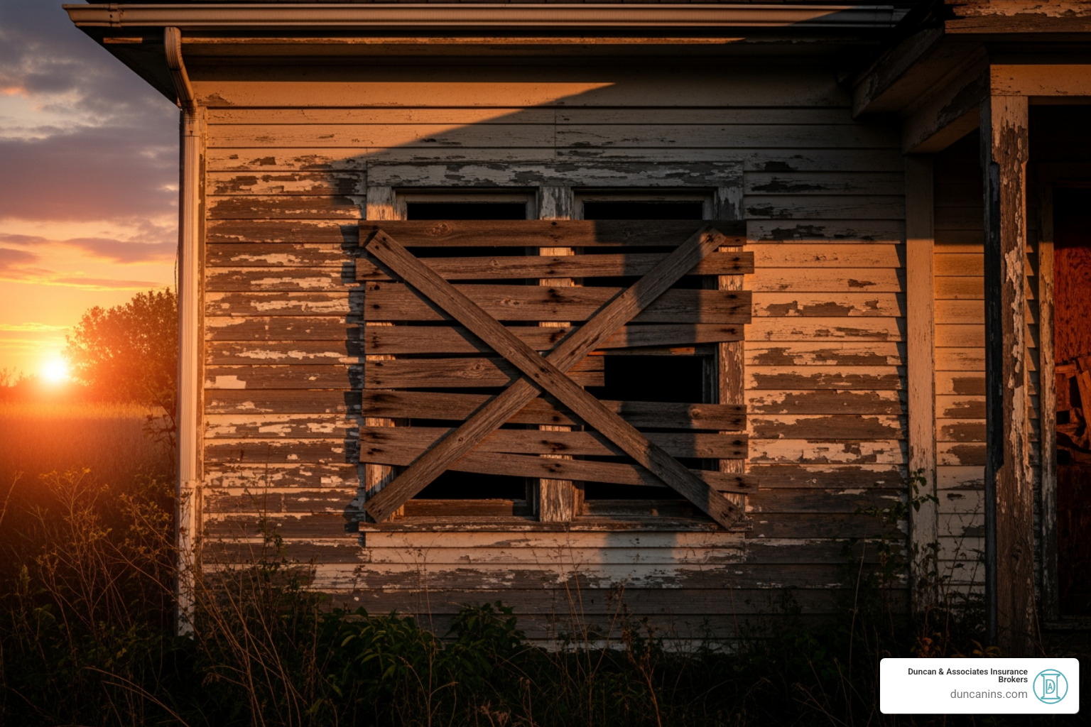 boarded-up window on a house - vacant rental property