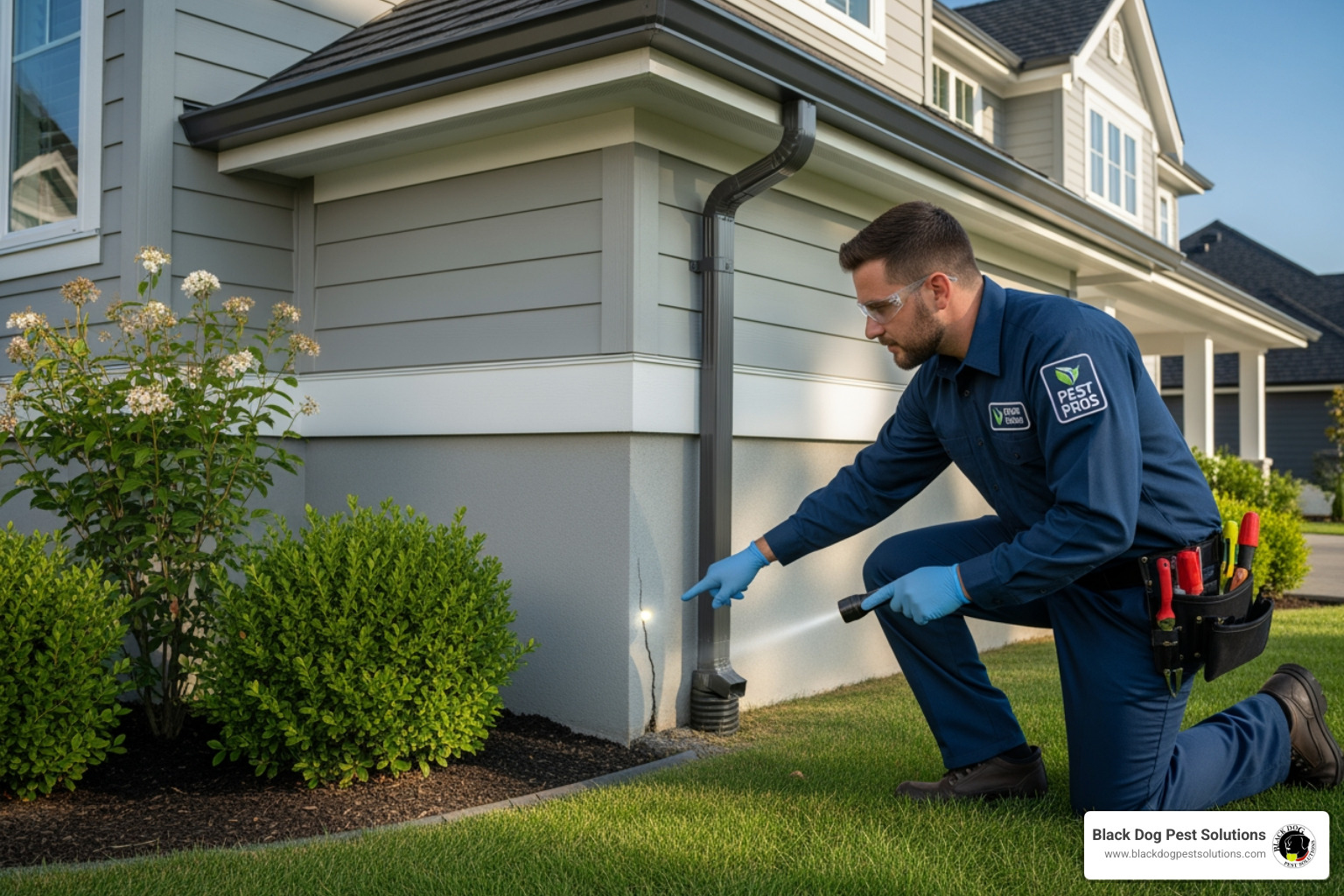 pest control technician inspecting home exterior - cost of mice pest control pest control technician inspecting home exterior - cost of mice pest control