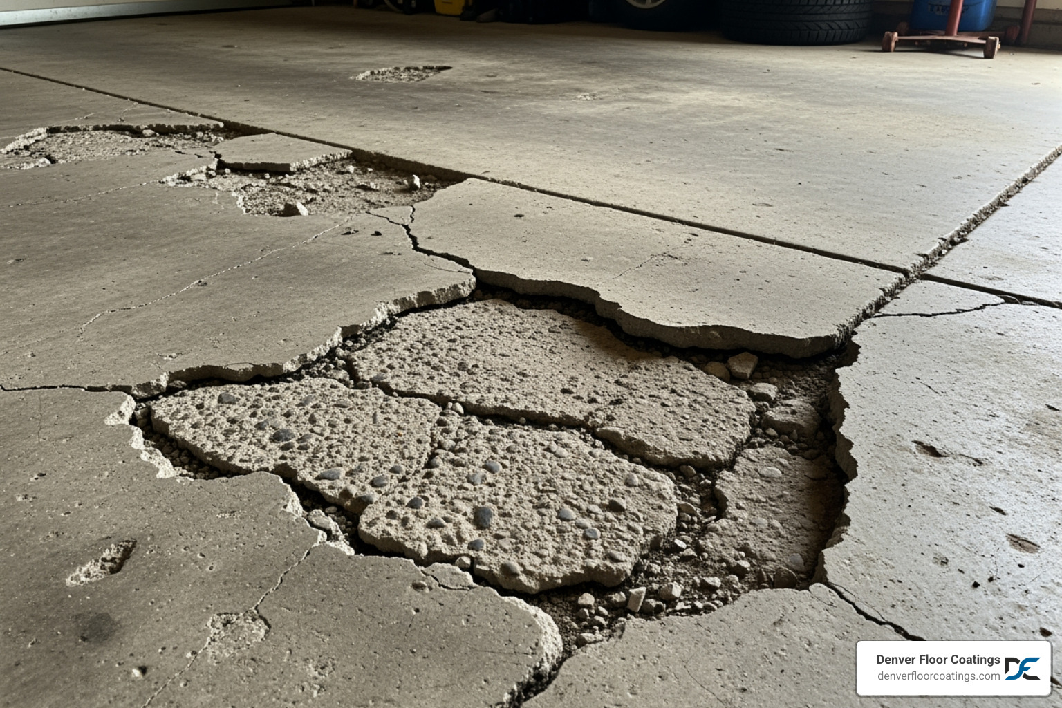 cracked and spalling concrete garage floor - winter floor solutions