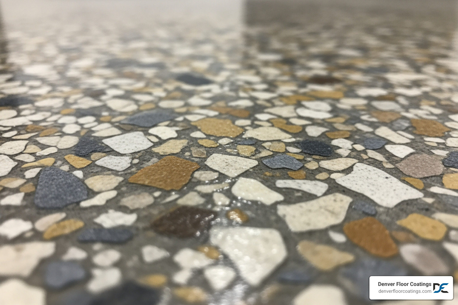 close-up on a textured polyaspartic flake floor - winter floor solutions