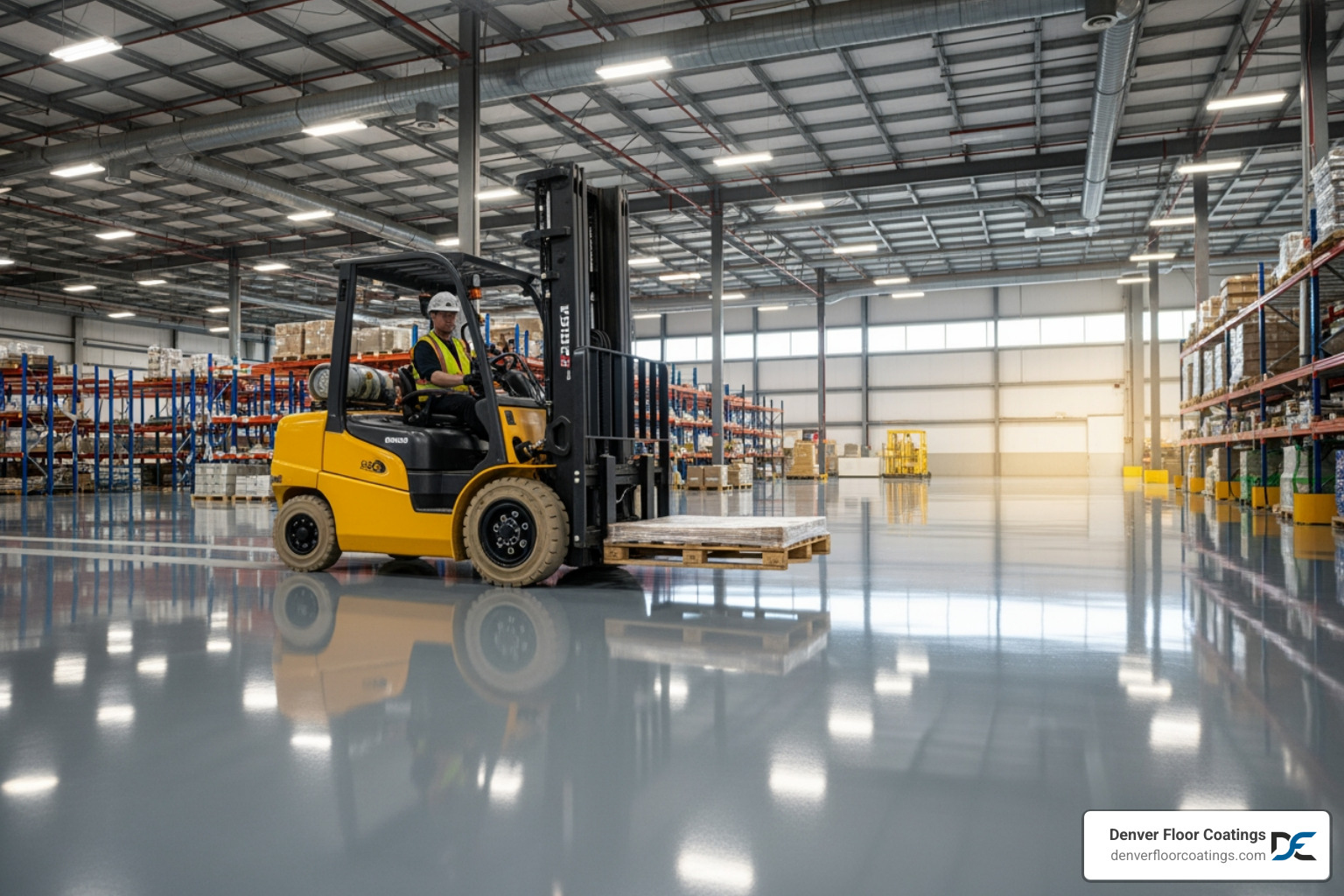 forklift operating on a flawless, professionally installed floor coating - commercial floors for heavy traffic forklift operating on a flawless, professionally installed floor coating - commercial floors for heavy traffic