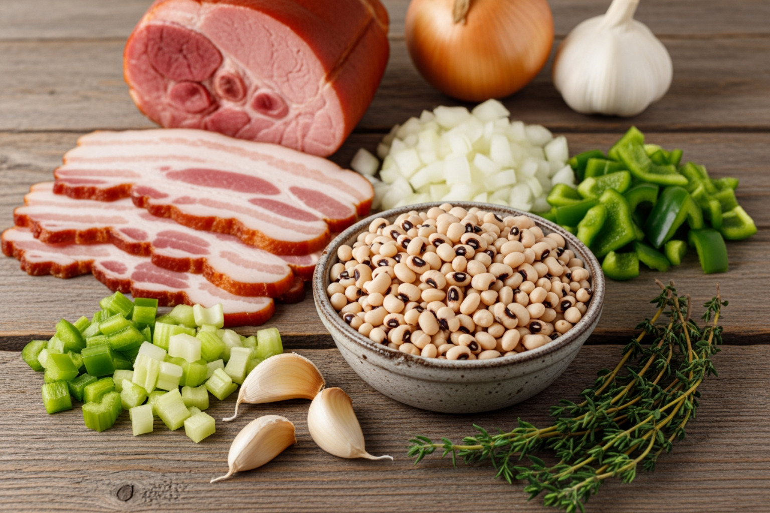 fresh ingredients for Southern black eyed peas - black eyed peas recipe