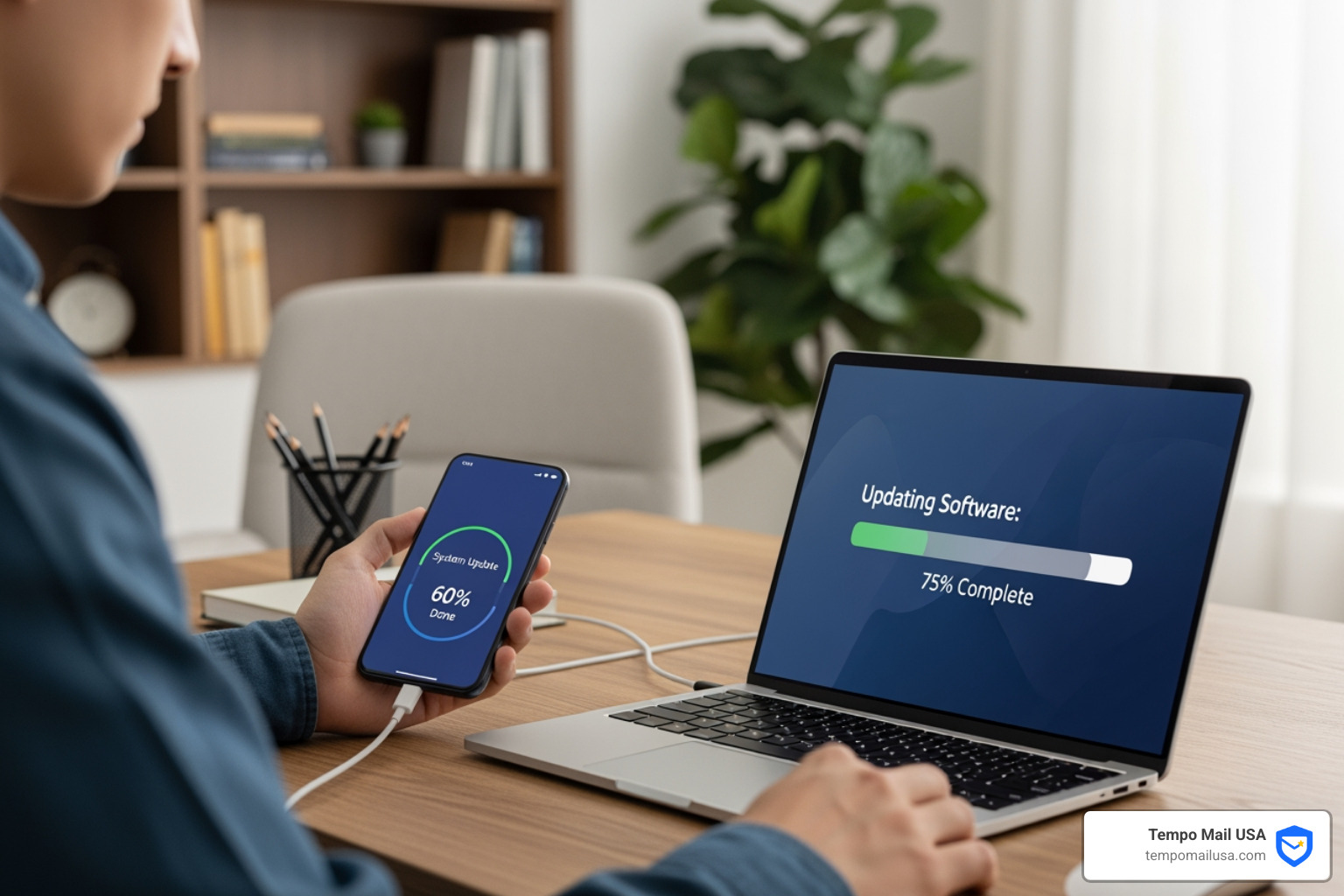 person updating software on a laptop and phone - protect personal information online