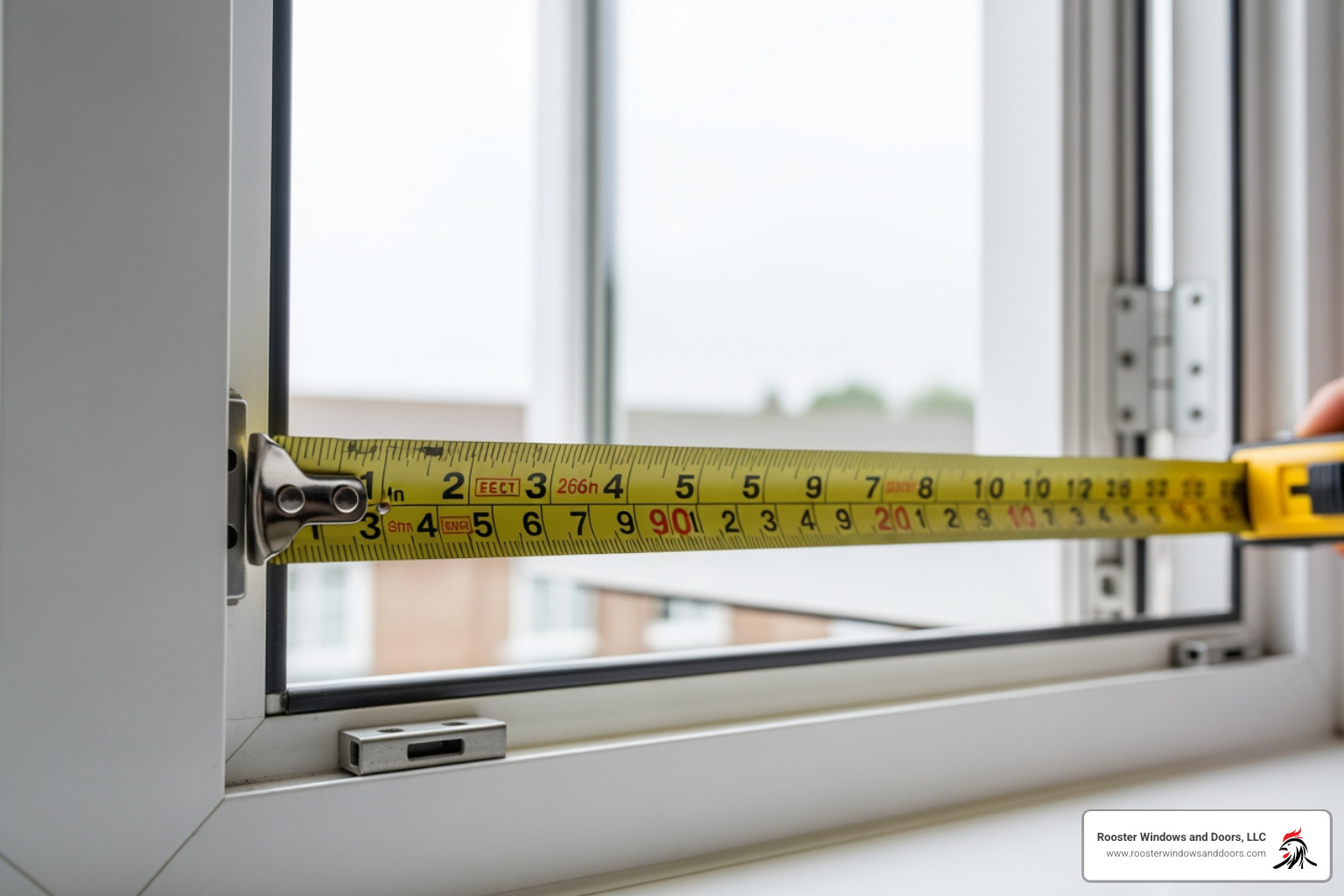 measuring tape showing the clear opening of a casement window - egress window 5.7 square feet