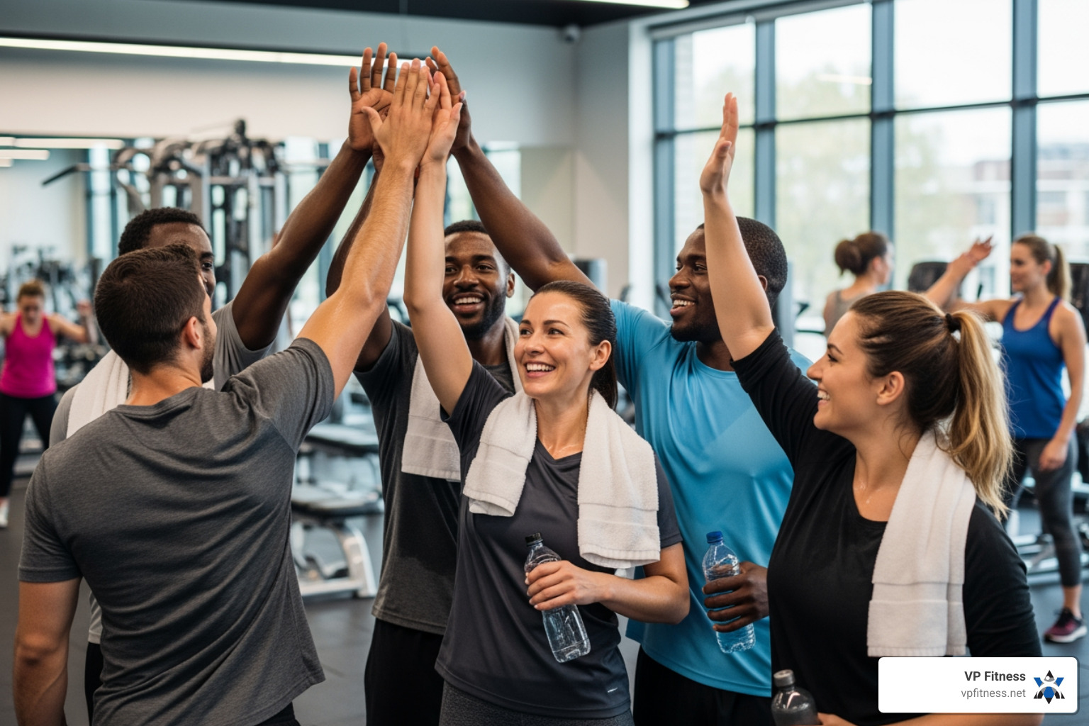 group of people high-fiving after a tough workout - workout classes providence