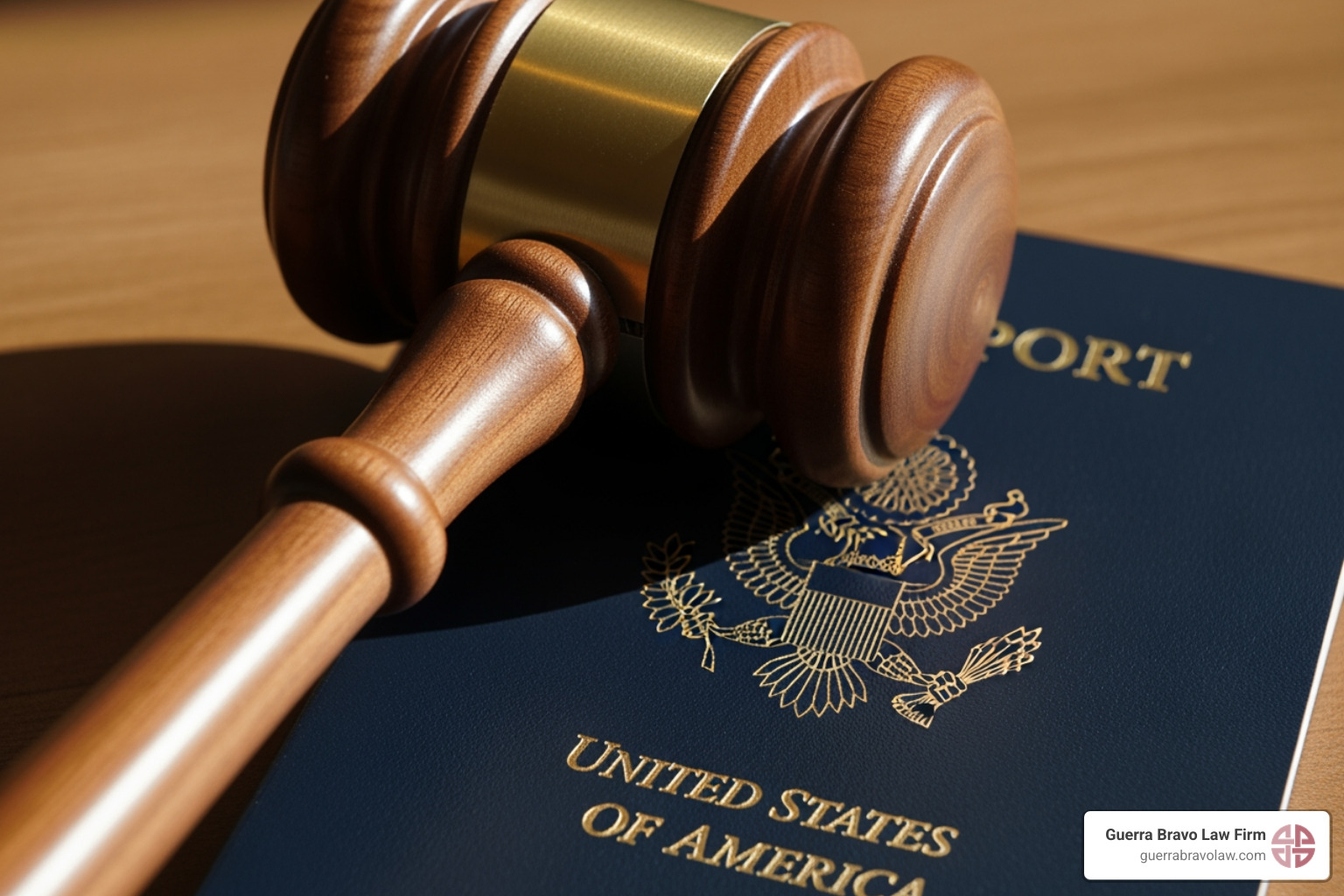 gavel and a passport, symbolizing immigration law - deportation defense attorney near me
