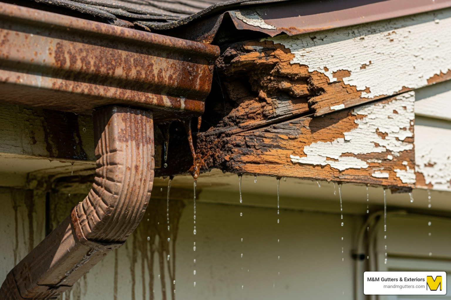 Sagging, rusty gutter with peeling paint on the fascia board - gutter installation Salt Lake City Sagging, rusty gutter with peeling paint on the fascia board - gutter installation Salt Lake City