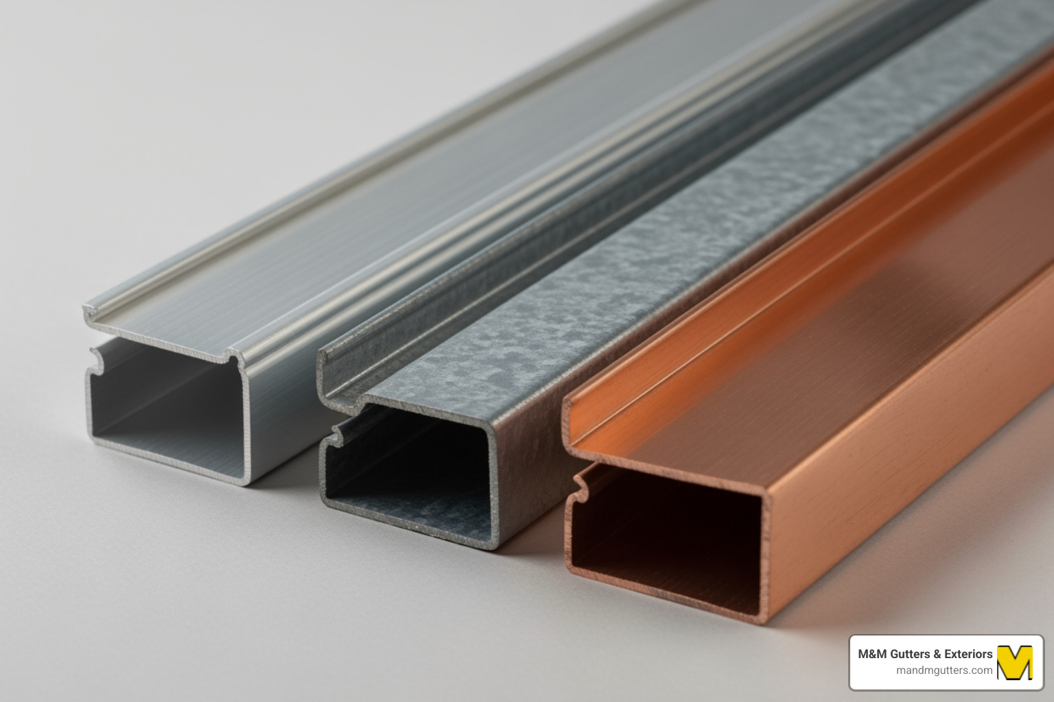 Different gutter materials like aluminum, steel, and copper - gutter installation Salt Lake City Different gutter materials like aluminum, steel, and copper - gutter installation Salt Lake City