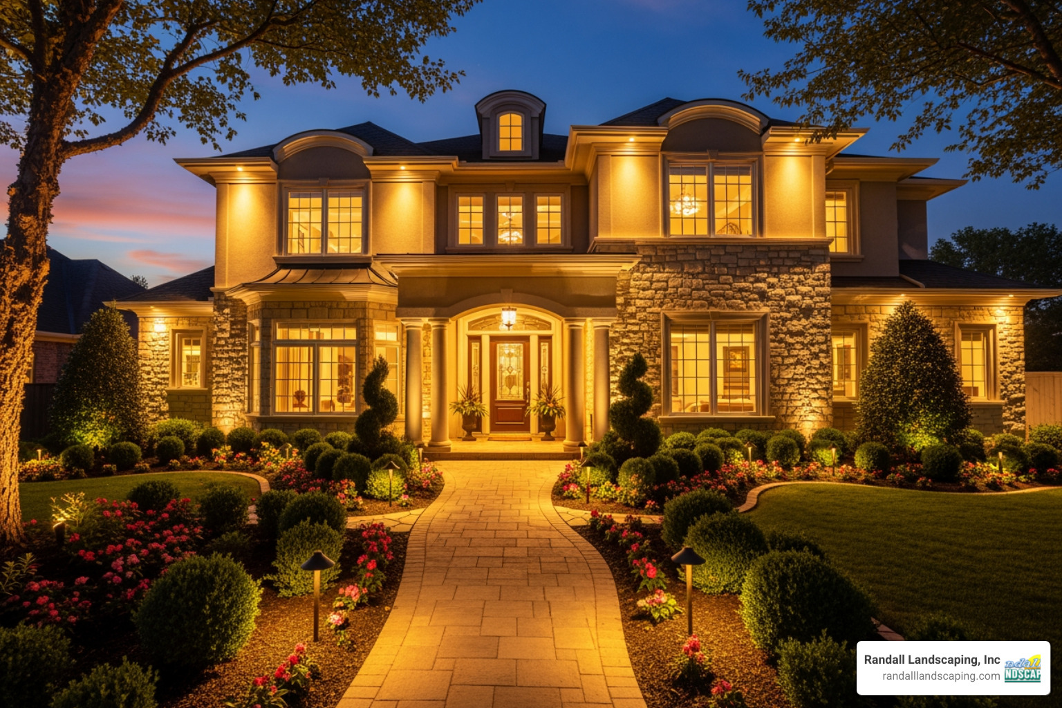 home facade with landscape lighting - landscape lighting benefits