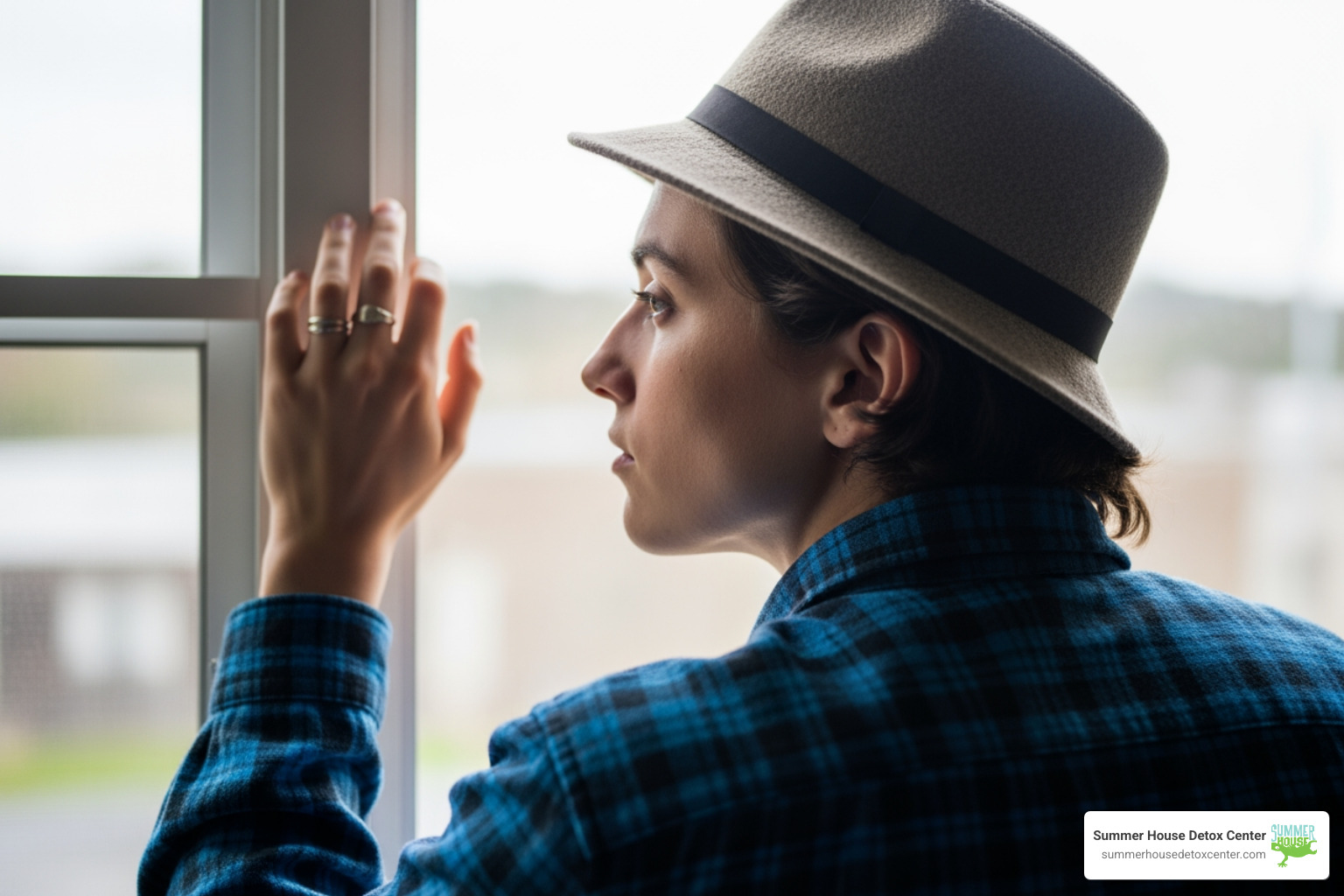 Person looking thoughtfully out a window - successful methadone detox stories