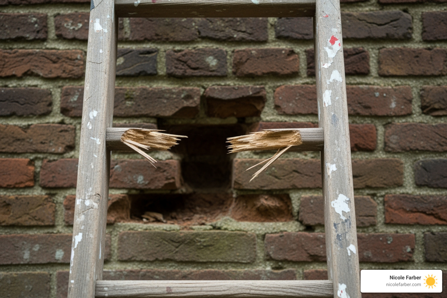 broken ladder rung - business women leadership